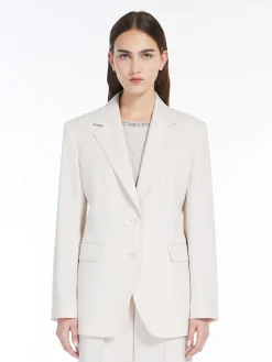Blazer monopetto in crêpe satin di lana