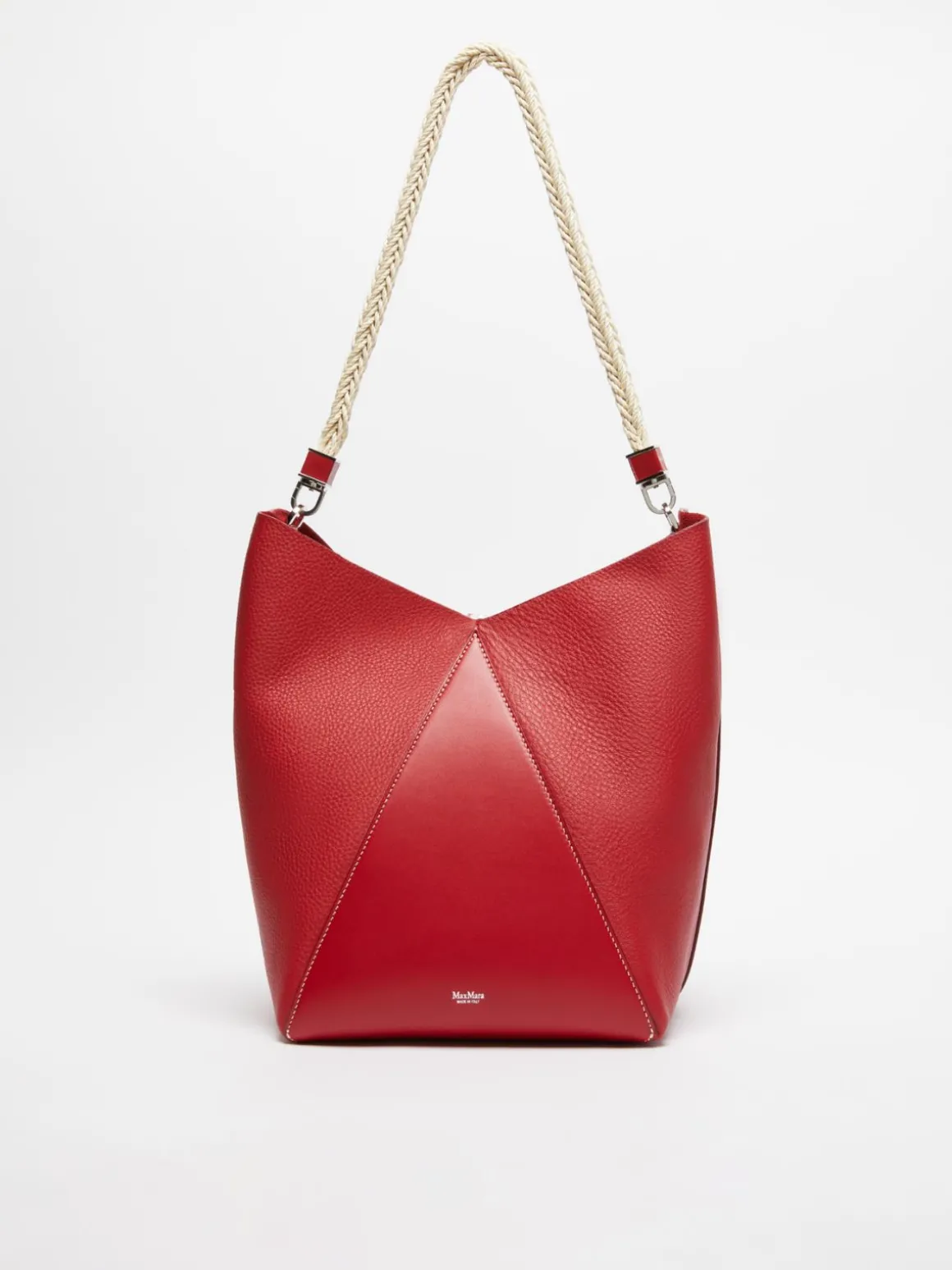 Borsa secchiello in pelle con manico in corda