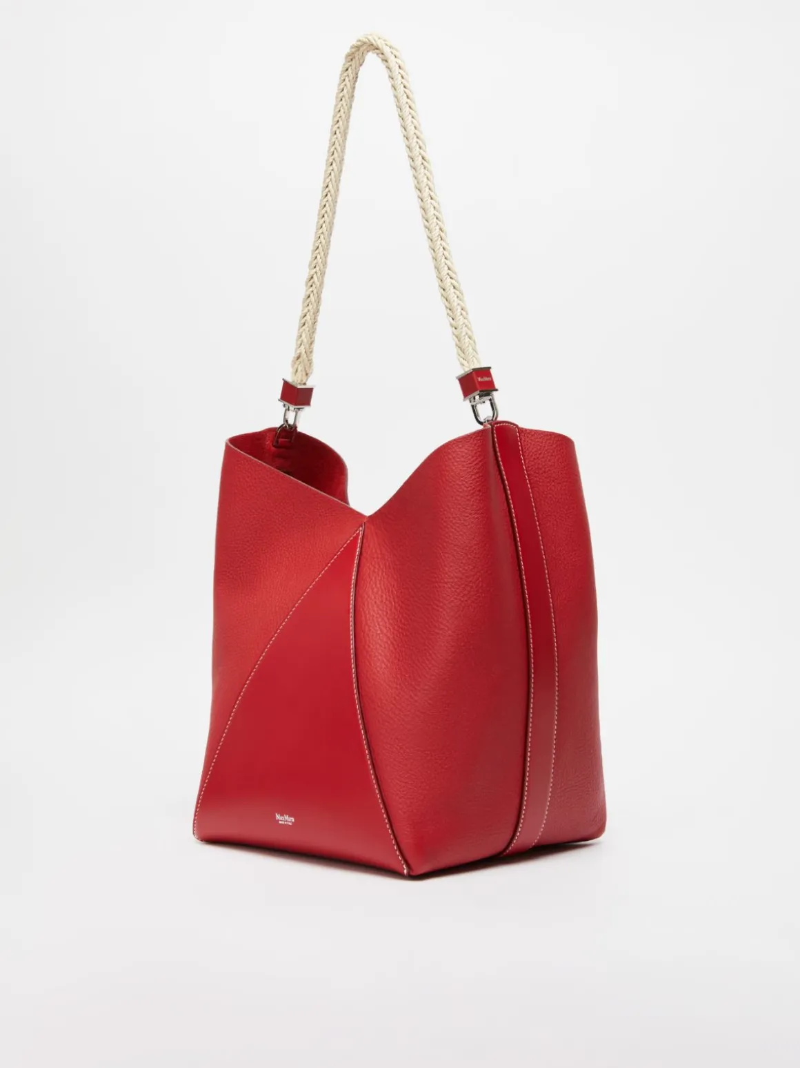 Borsa secchiello in pelle con manico in corda