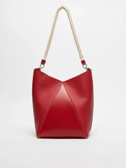 Borsa secchiello in pelle con manico in corda