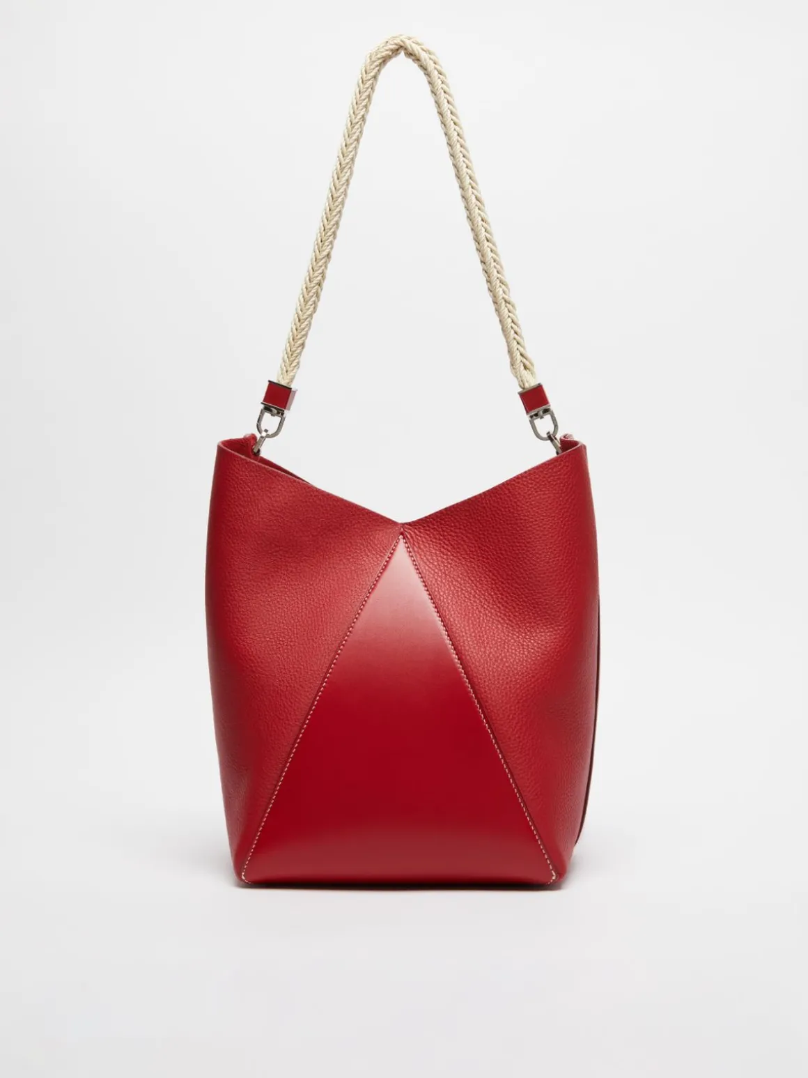 Borsa secchiello in pelle con manico in corda