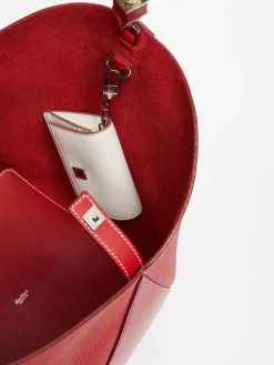 Borsa secchiello in pelle con manico in corda