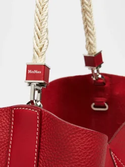 Borsa secchiello in pelle con manico in corda