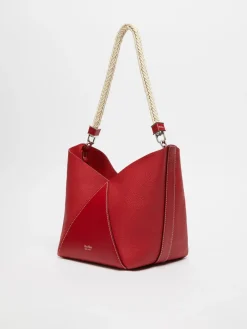 Borsa secchiello piccola in pelle con manico in corda