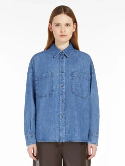 Camicia crop in denim di cotone