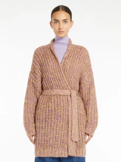 Cardigan a coste in mohair chiné