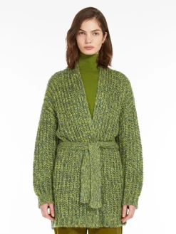 Cardigan a coste in mohair chiné