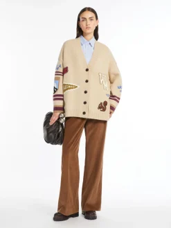 Cardigan in lana con intarsio