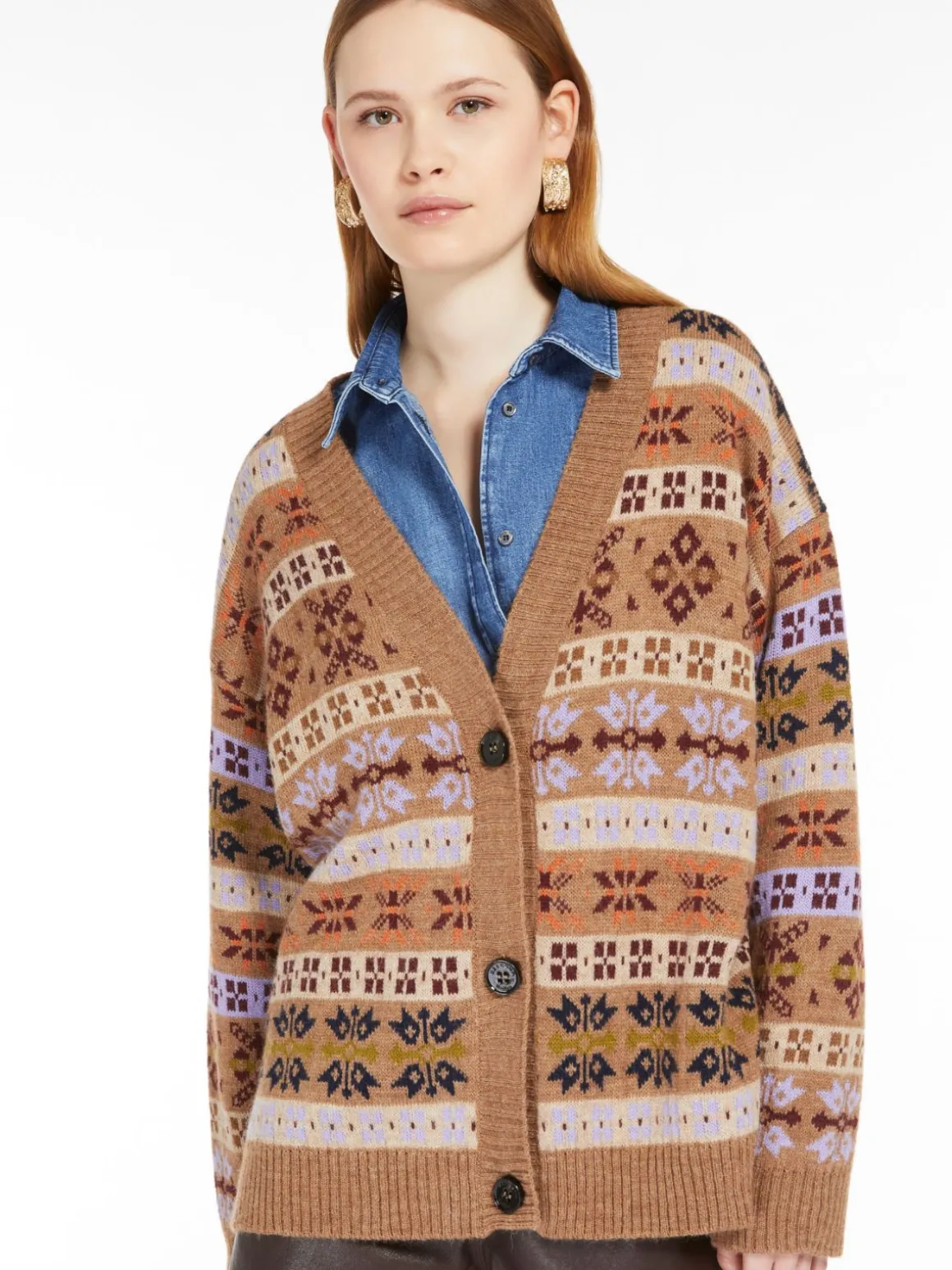 Cardigan in lana e alpaca jacquard