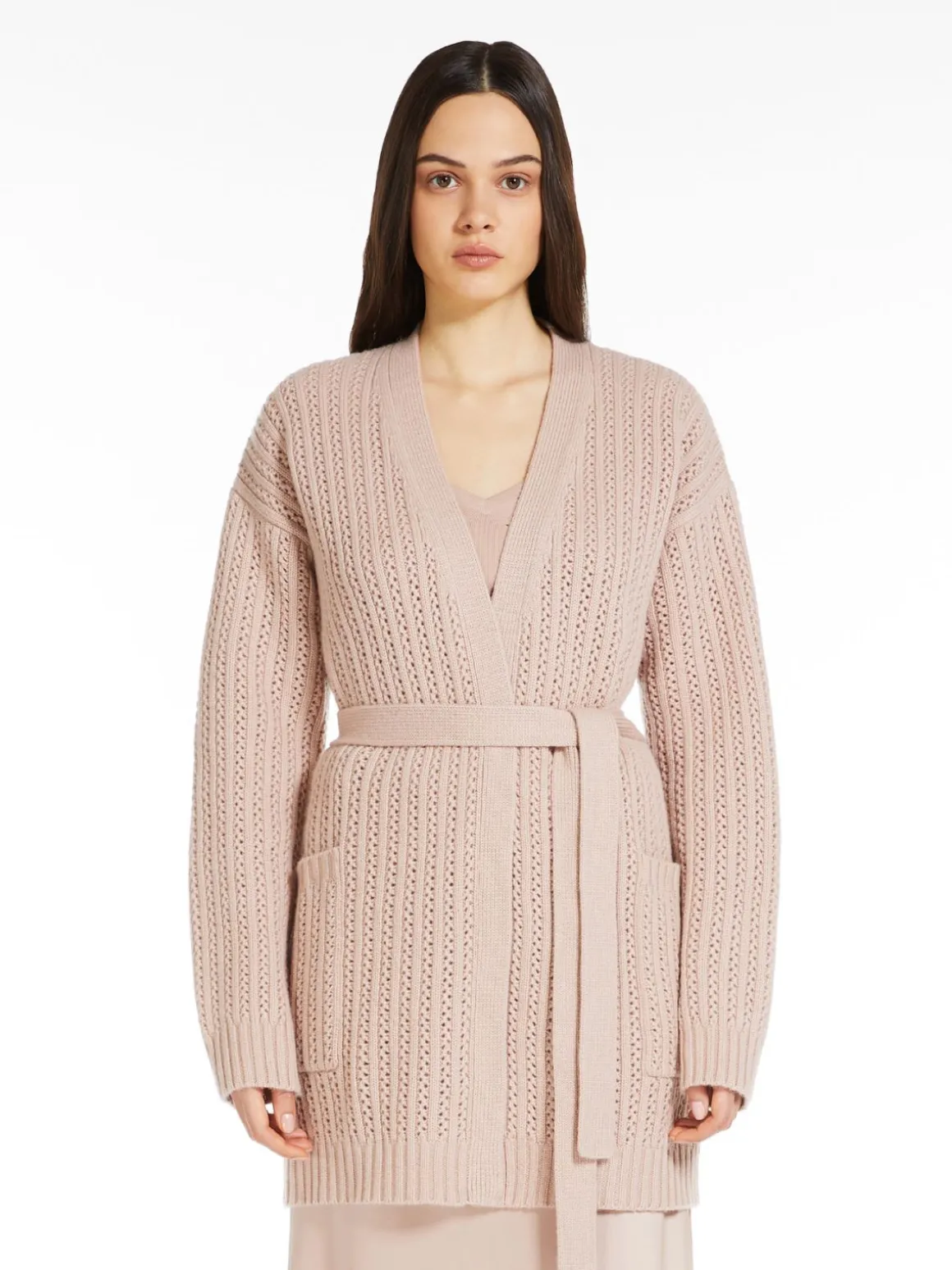 Cardigan in lana e cachemire a coste