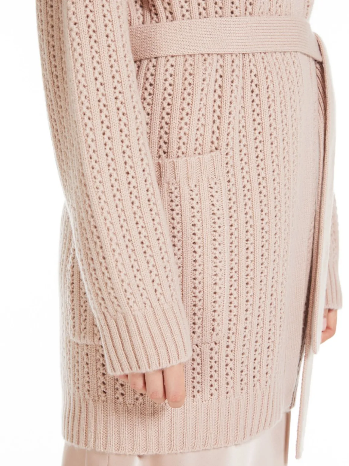 Cardigan in lana e cachemire a coste