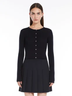 Cardigan in lana e seta a coste