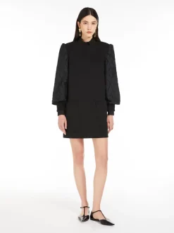 Minidress in tela di lana e jacquard